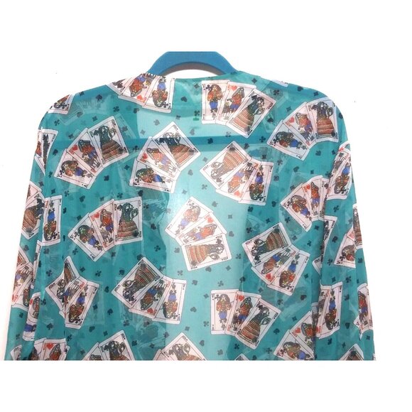 VTG Electre PARIS Duster Top One Size Turquoise Playing cards print Open front - Picture 6 of 9